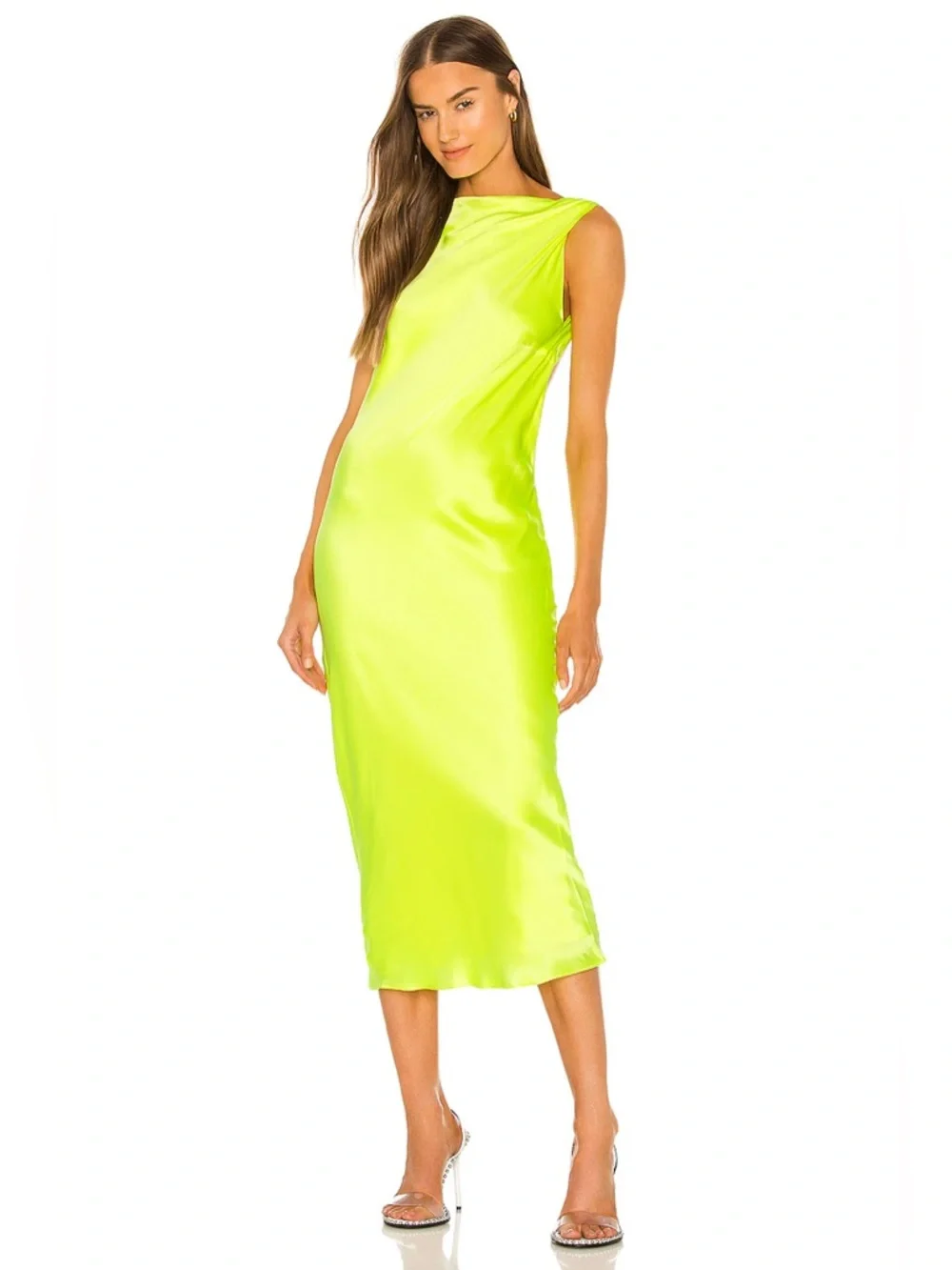The Bar Max Midi Open Back Neon Yellow Dress